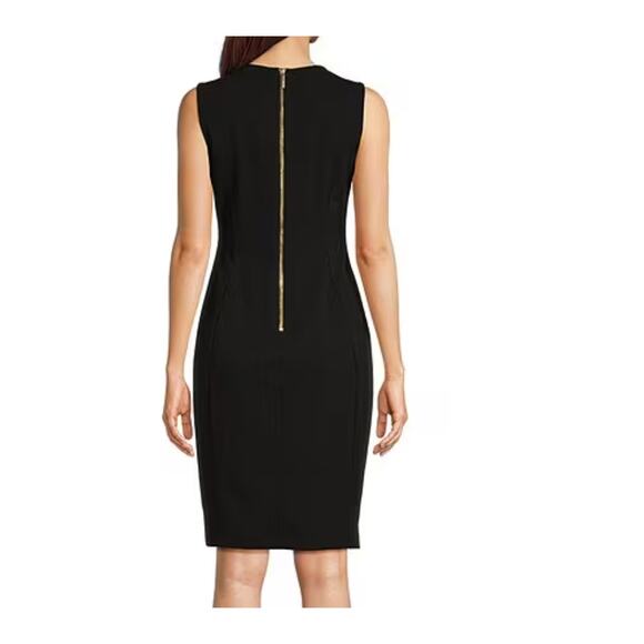 Calvin Klein Sleeveless Seam Front Scuba Crepe Crew Neck Sheath Dress Black Sz 8 - Picture 12 of 12